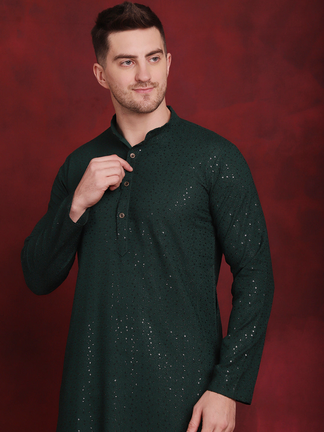 Men's Sequins Chikankari Kurta with Pyjama - Taantav