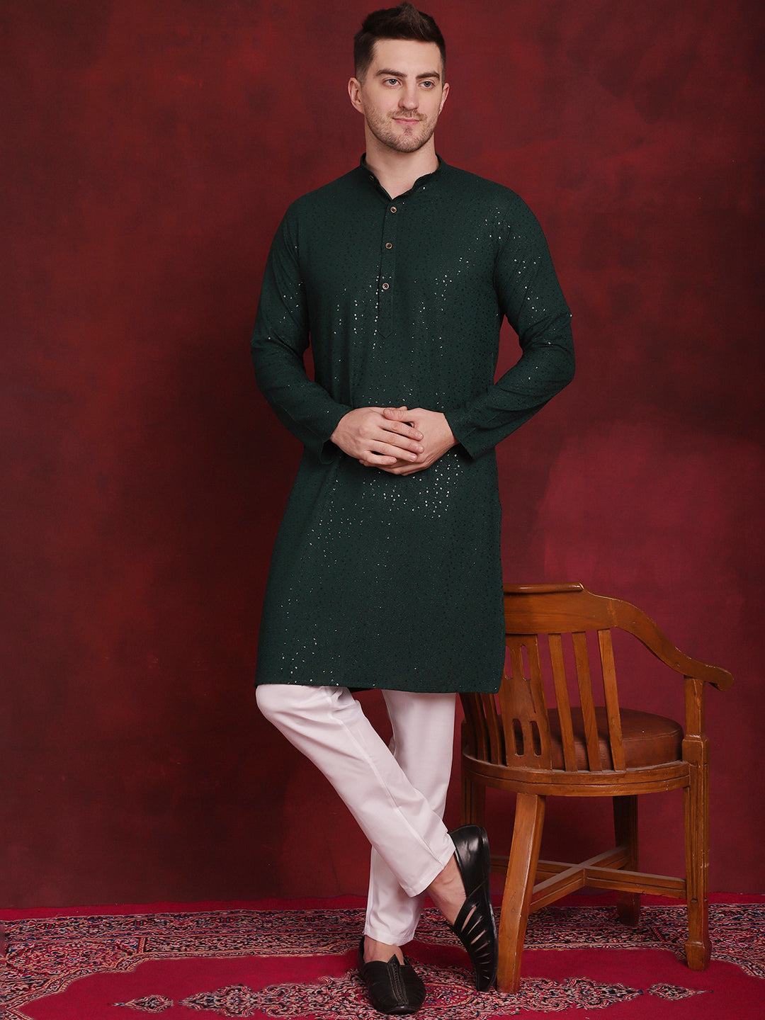 Men's Sequins Chikankari Kurta with Pyjama - Taantav