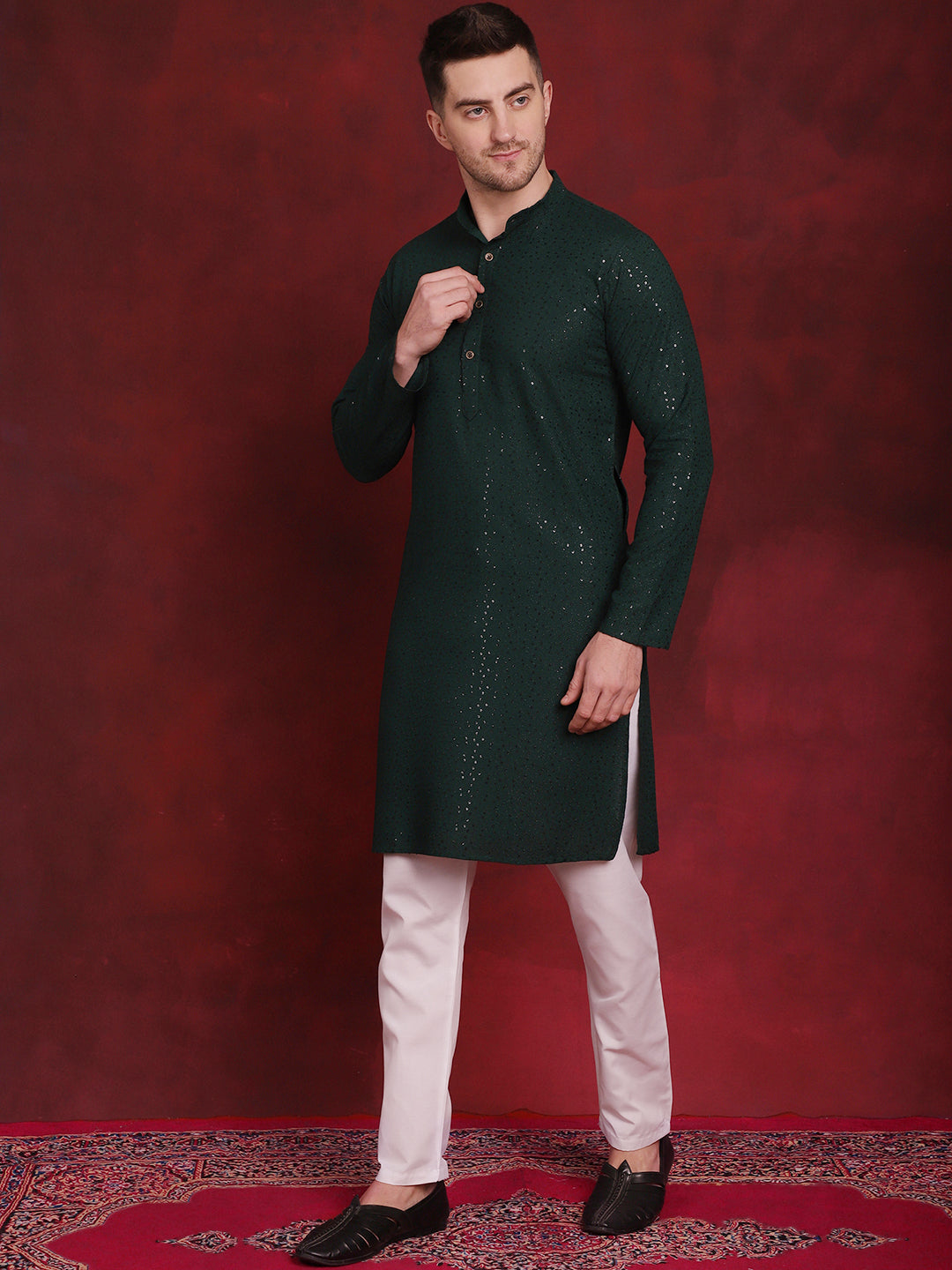 Men's Sequins Chikankari Kurta with Pyjama - Taantav