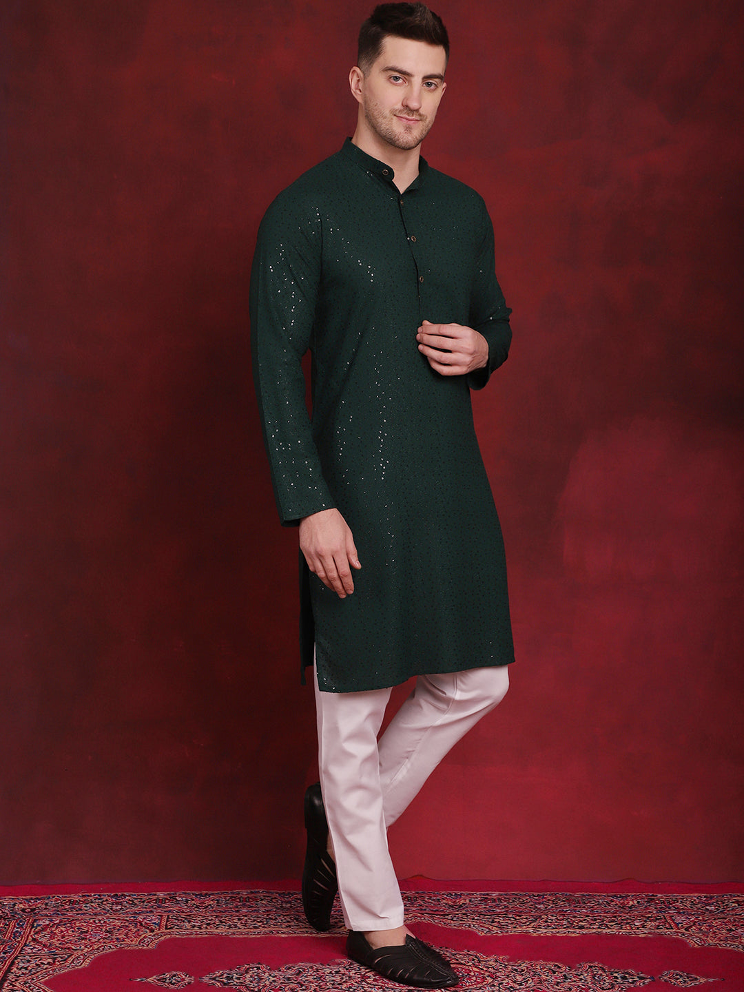 Men's Sequins Chikankari Kurta with Pyjama - Taantav