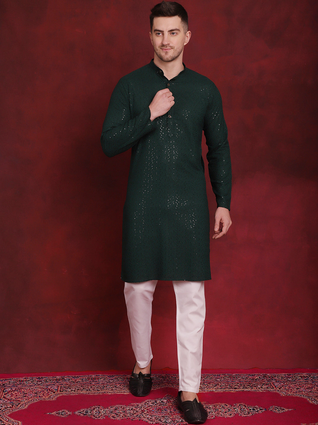 Men's Sequins Chikankari Kurta with Pyjama - Taantav