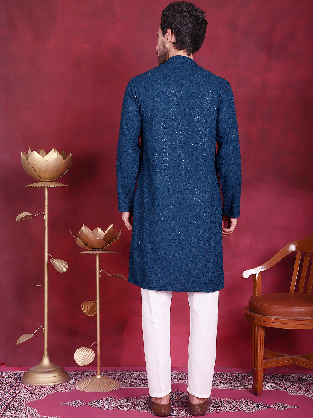 Men's Sequins Chikankari Kurta with Pyjama - Taantav