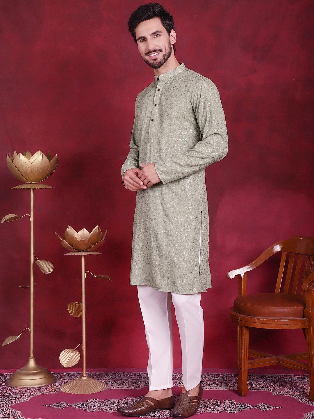 Men's Sequins Chikankari Kurta with Pyjama - Taantav