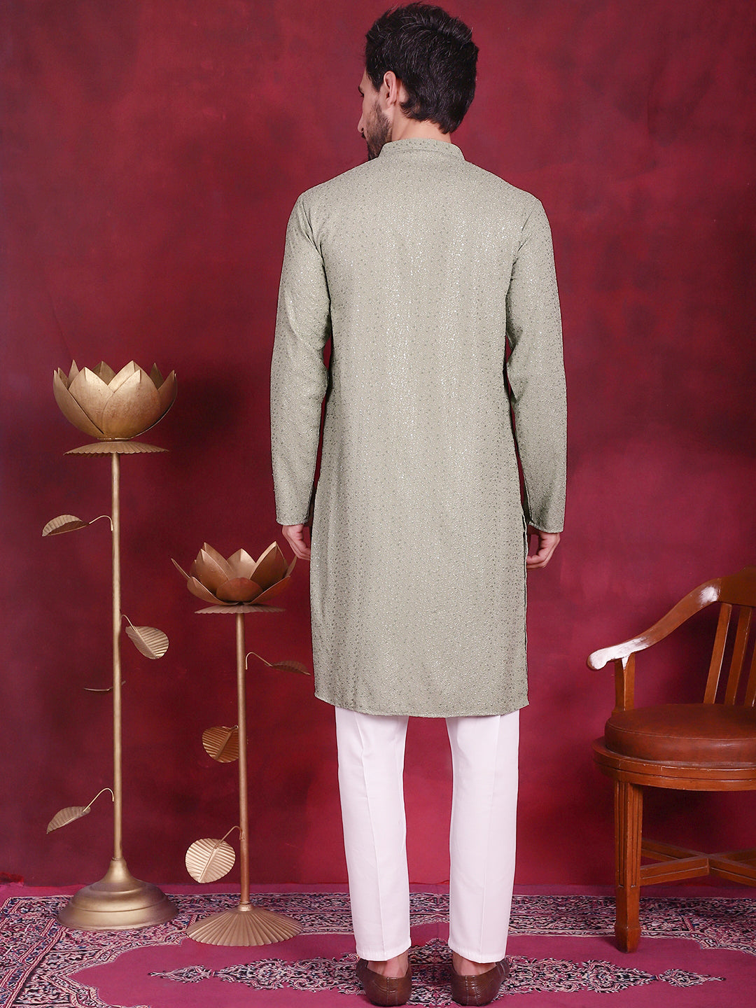 Men's Sequins Chikankari Kurta with Pyjama - Taantav