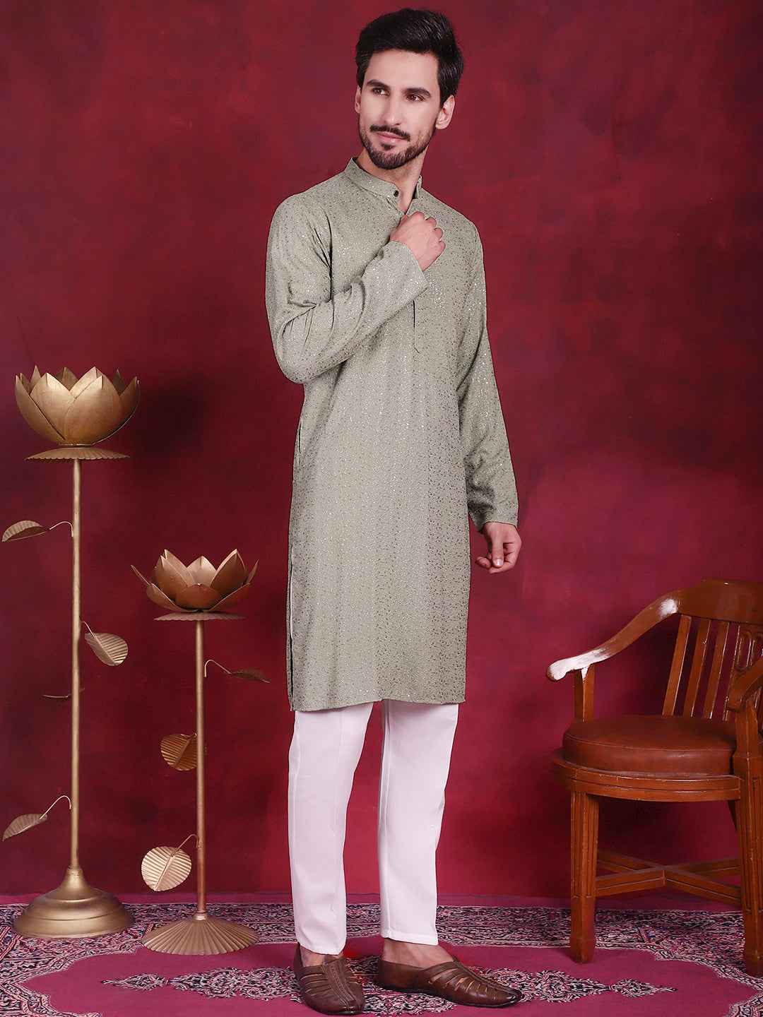 Men's Sequins Chikankari Kurta with Pyjama - Taantav