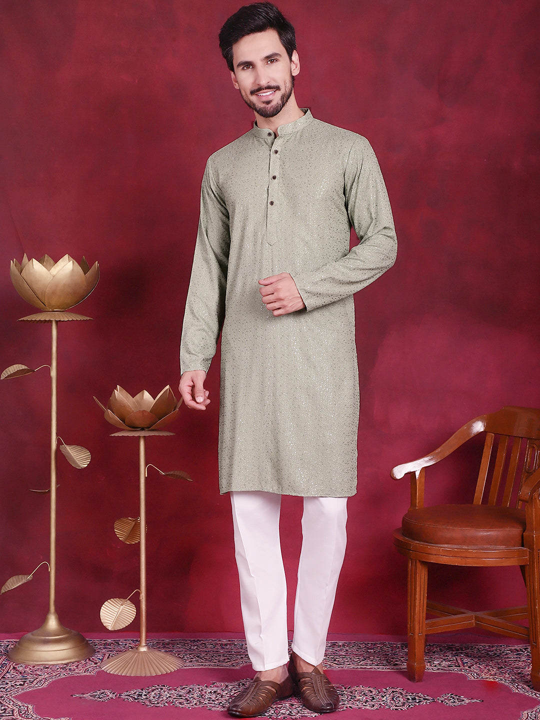 Men's Sequins Chikankari Kurta with Pyjama - Taantav