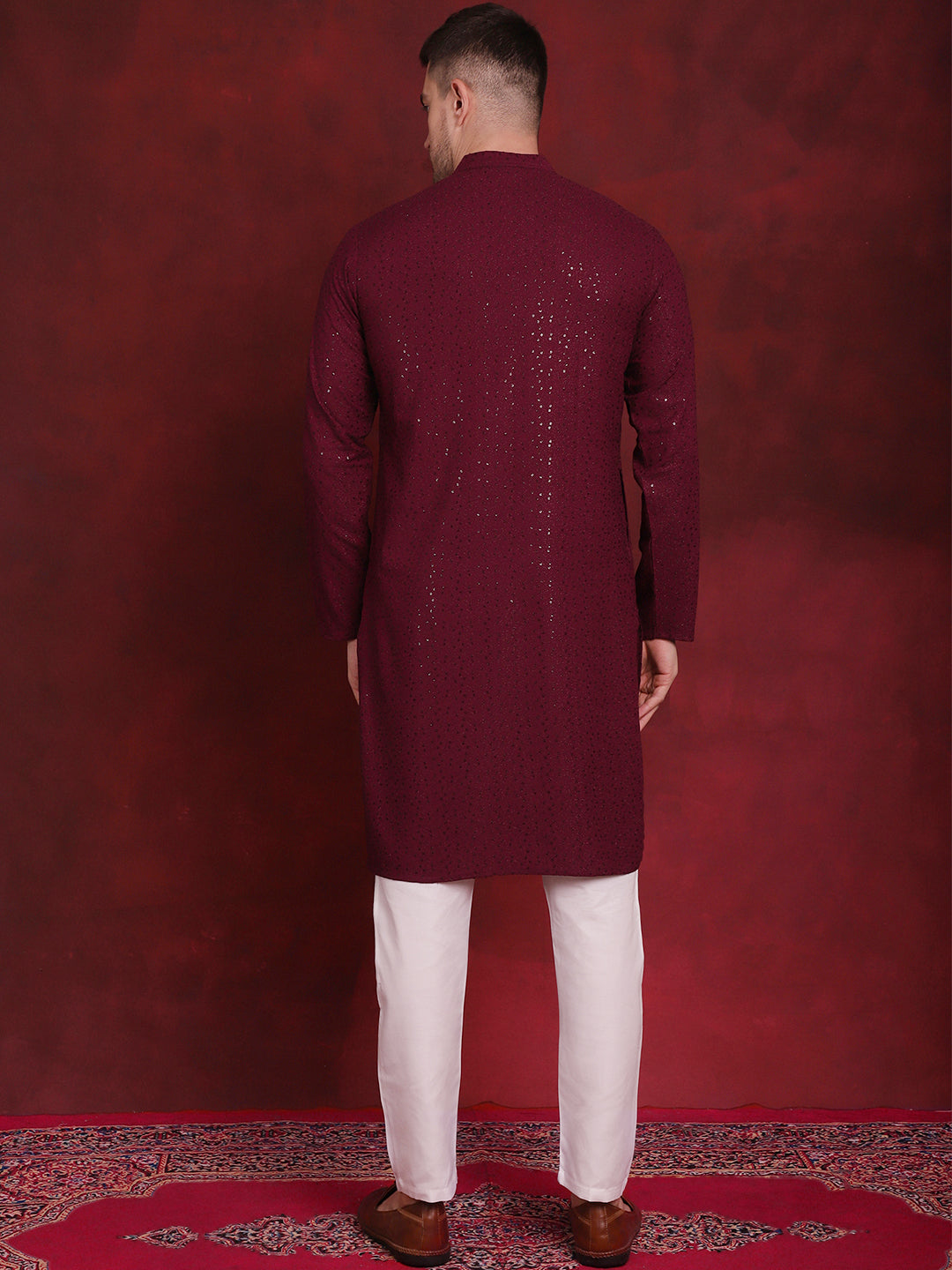 Men's Sequins Chikankari Kurta with Pyjama - Taantav