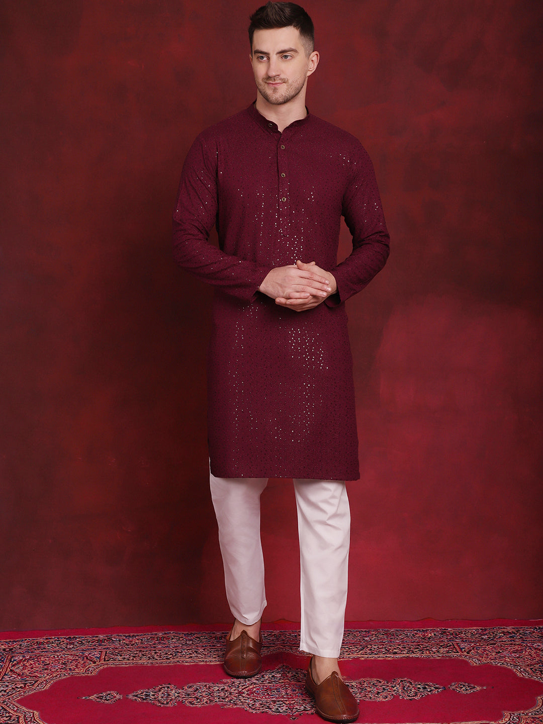 Men's Sequins Chikankari Kurta with Pyjama - Taantav