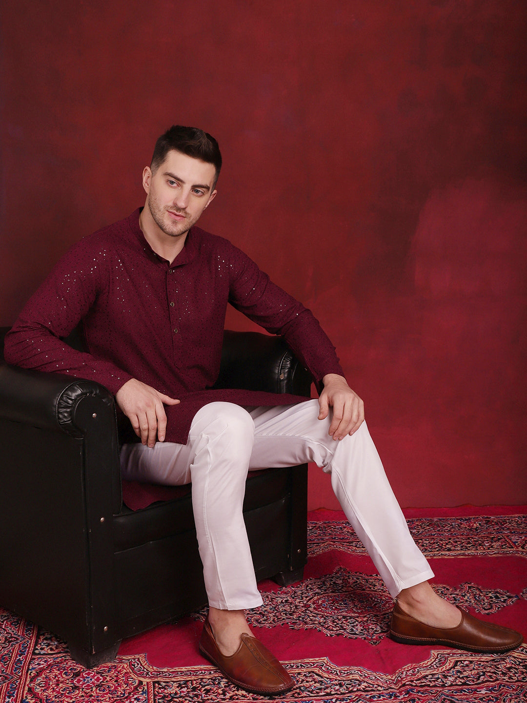 Men's Sequins Chikankari Kurta with Pyjama - Taantav