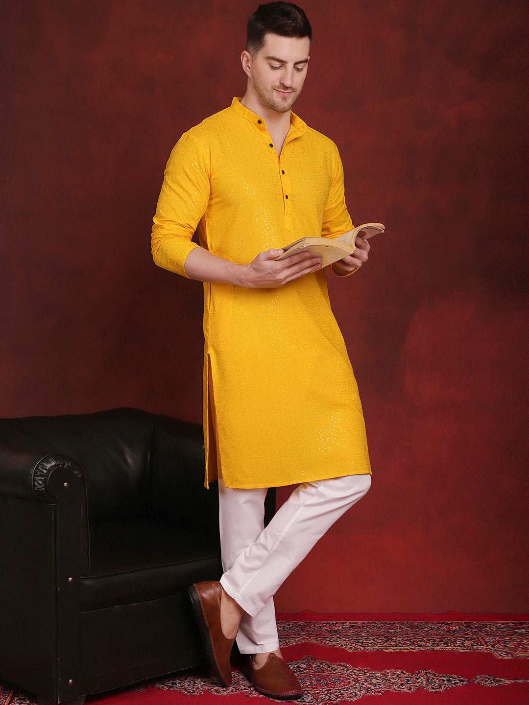 Men's Sequins Chikankari Kurta with Pyjama - Taantav