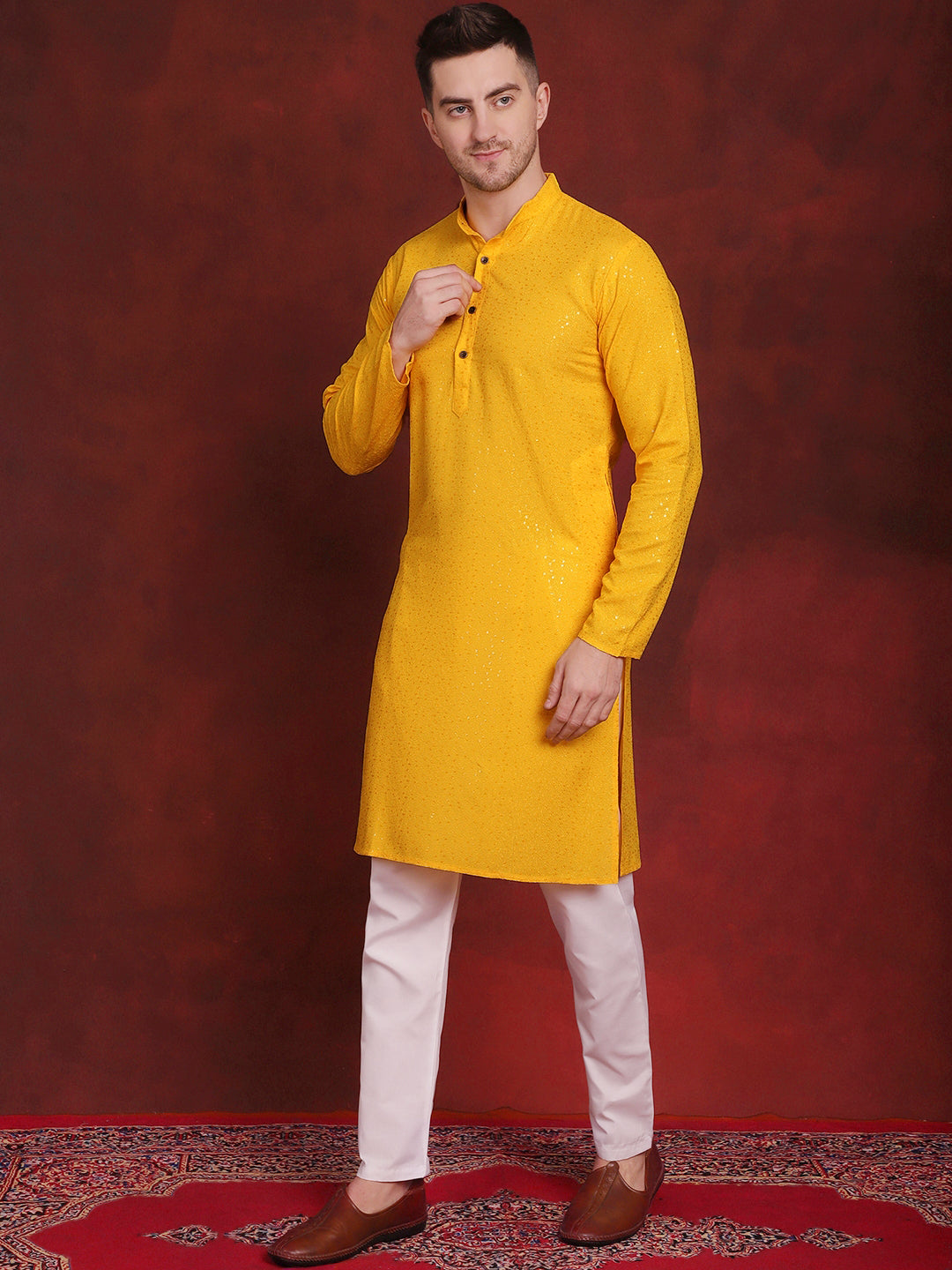 Men's Sequins Chikankari Kurta with Pyjama - Taantav