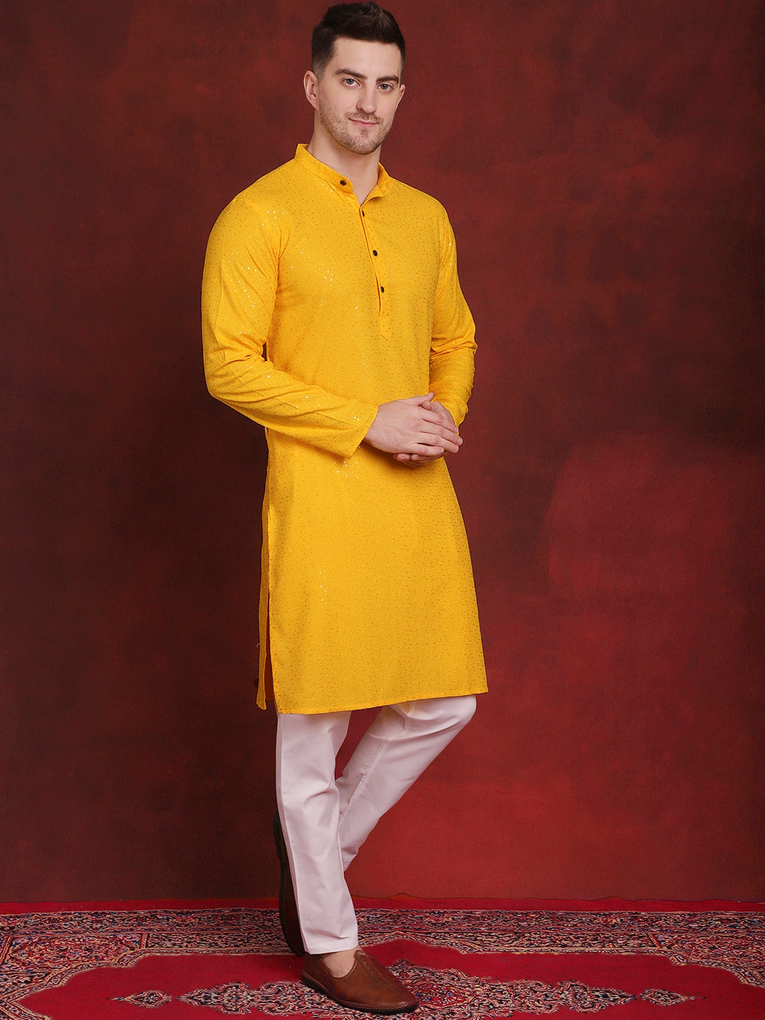 Men's Sequins Chikankari Kurta with Pyjama - Taantav