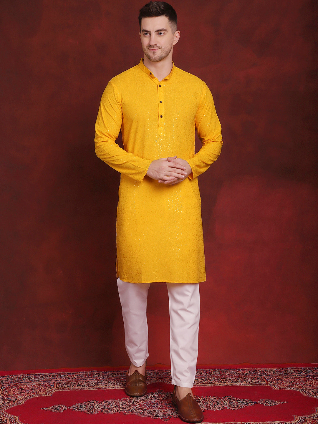 Men's Sequins Chikankari Kurta with Pyjama - Taantav