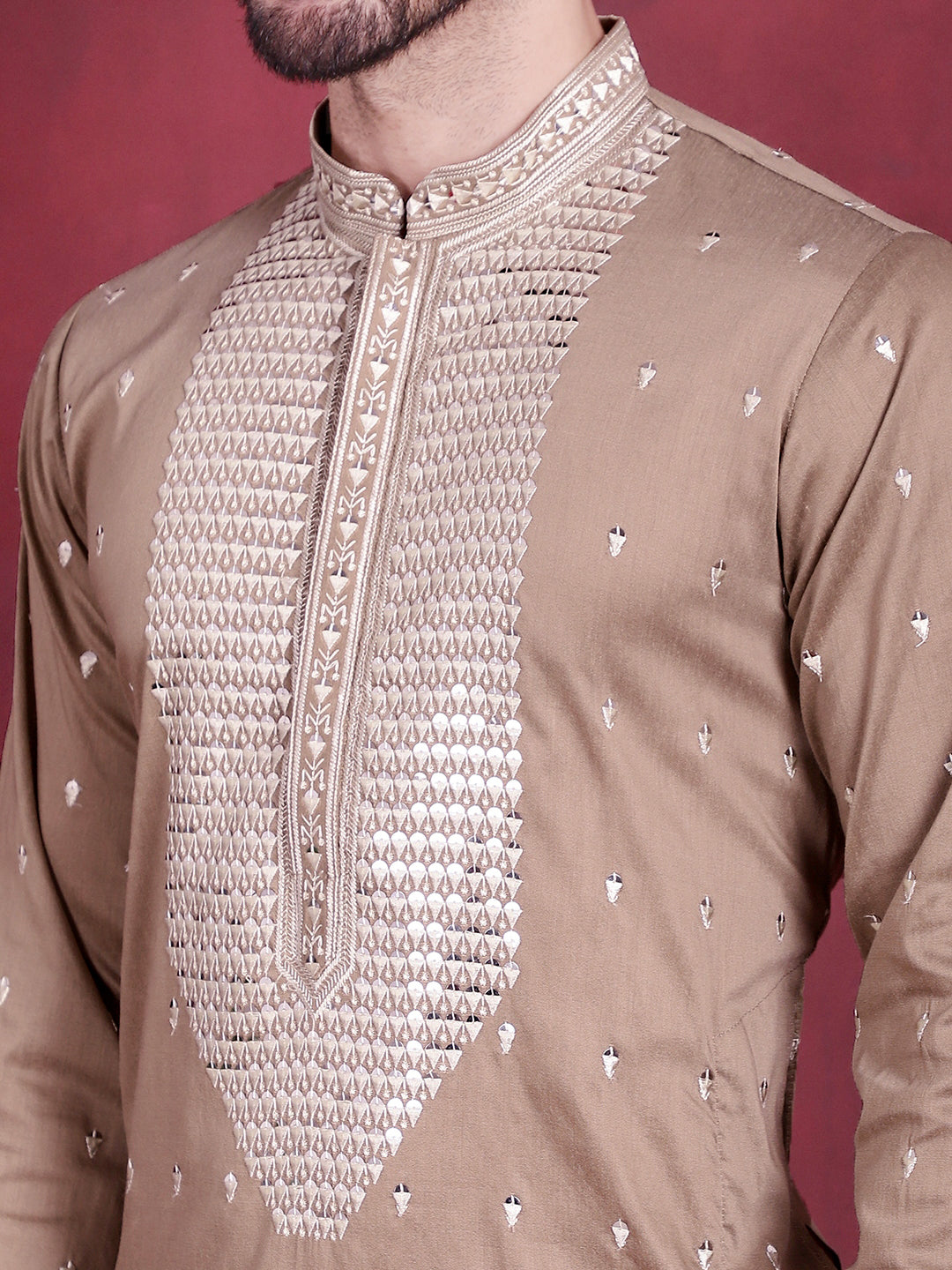 Men's Sequins Embroidered Kurta Pyjama Set - Taantav