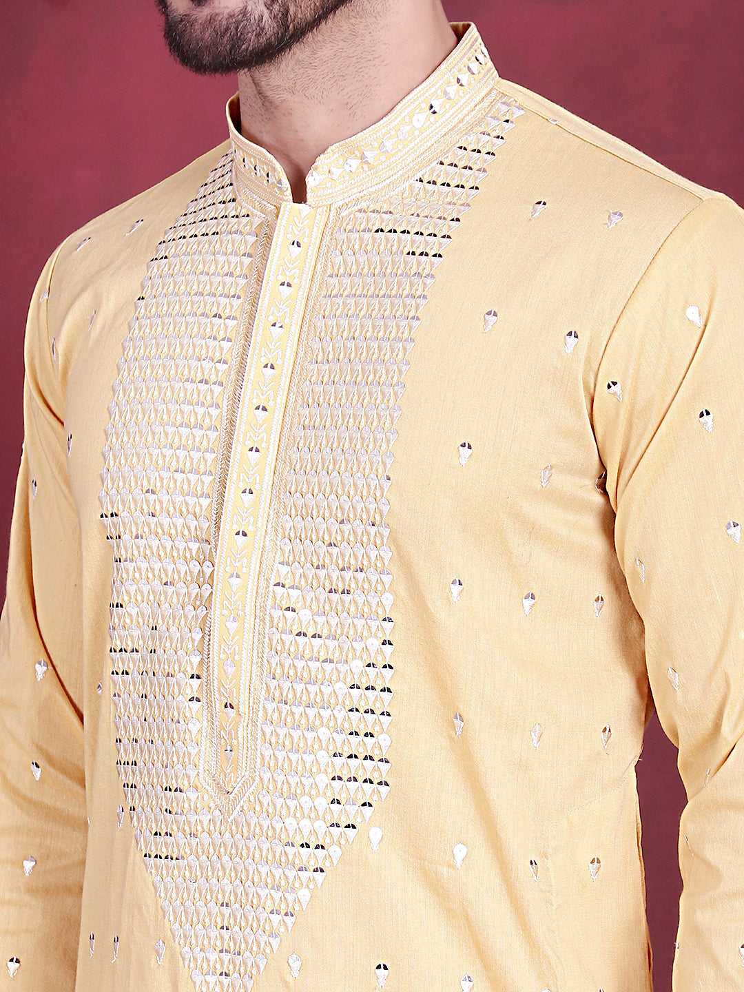 Men's Sequins Embroidered Kurta Pyjama Set - Taantav