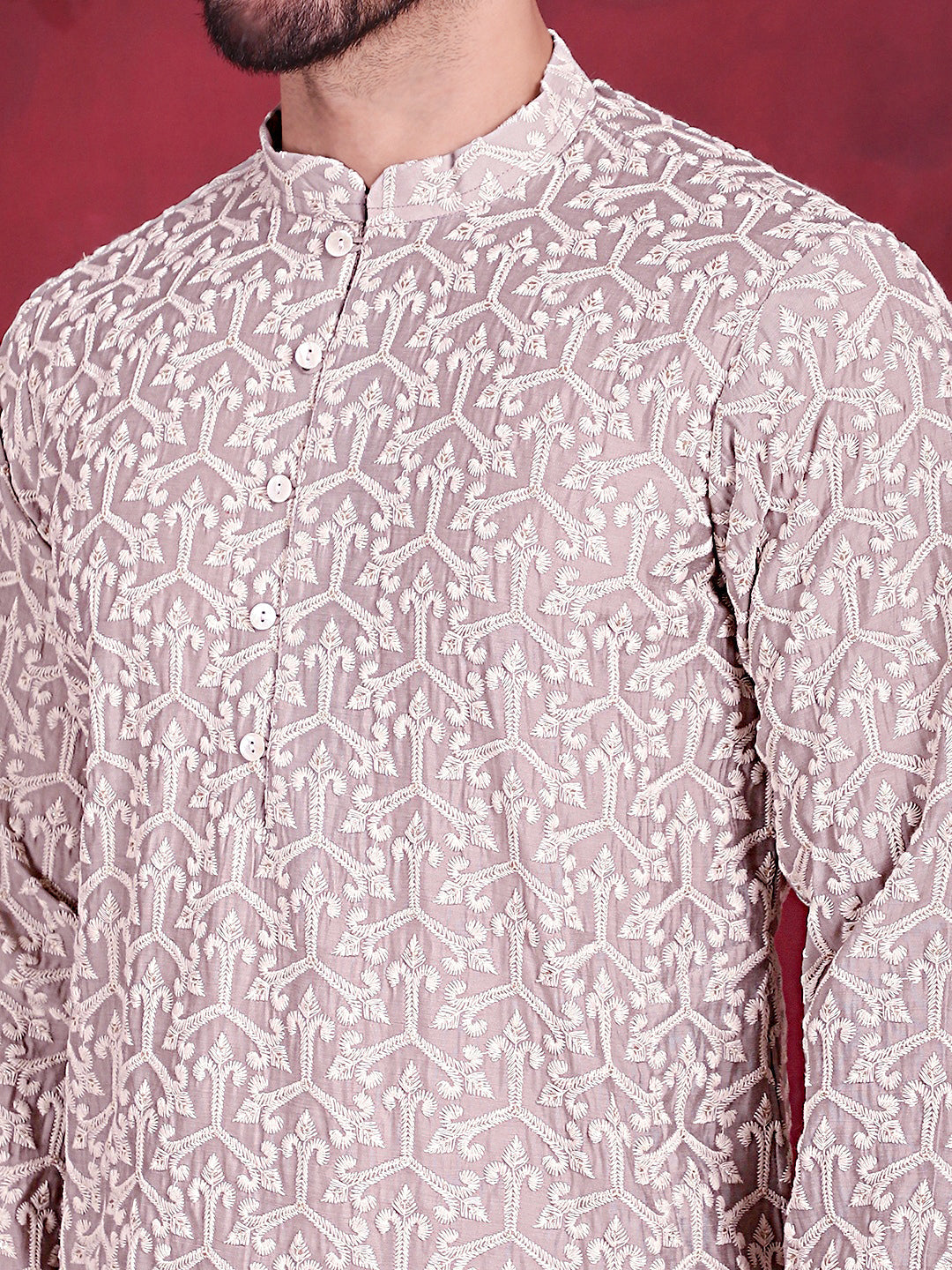 Men's Chikankari Embroidered Kurta Pyjama Set - Taantav