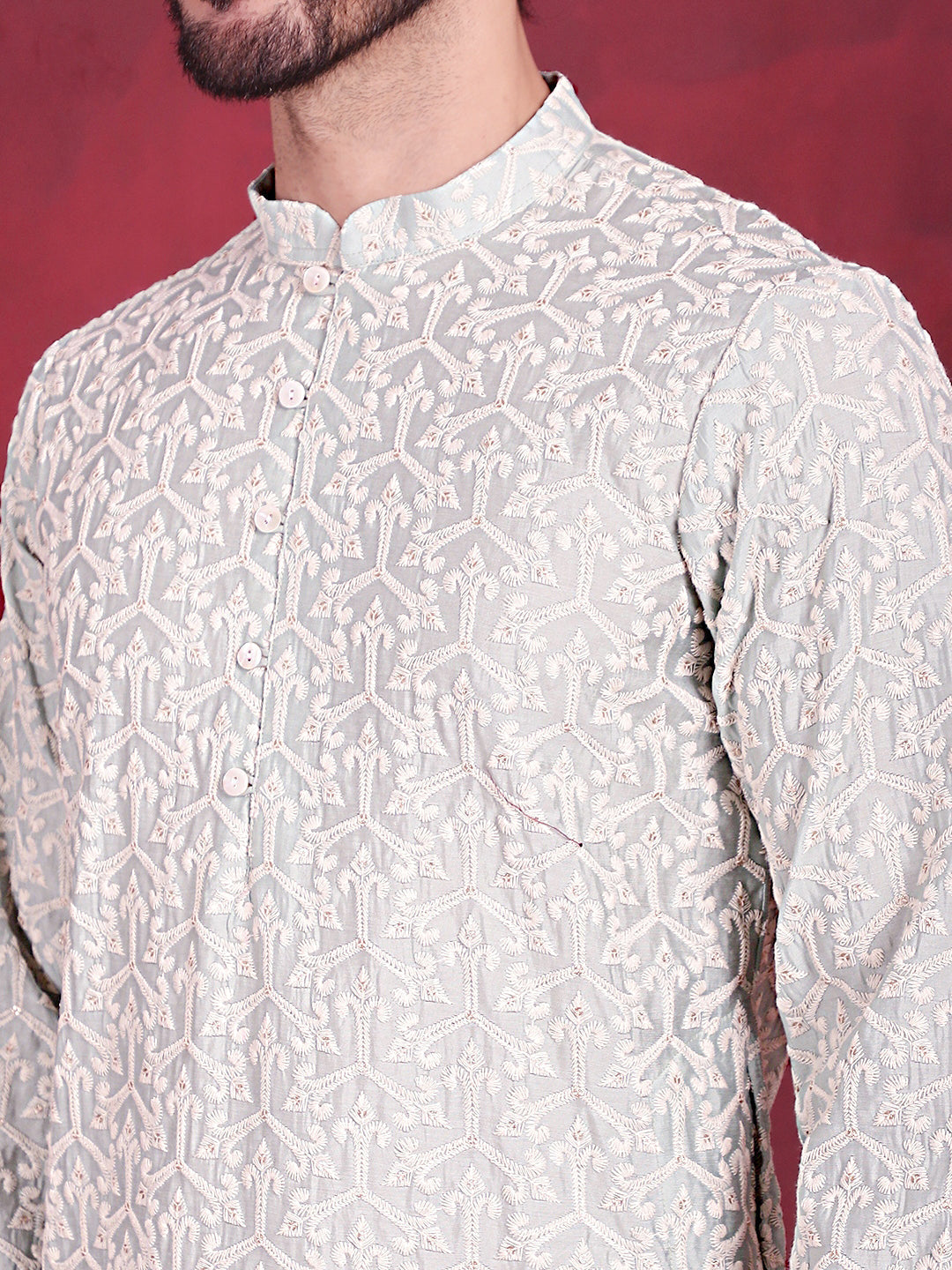 Men's Chikankari Embroidered Kurta Pyjama Set - Taantav