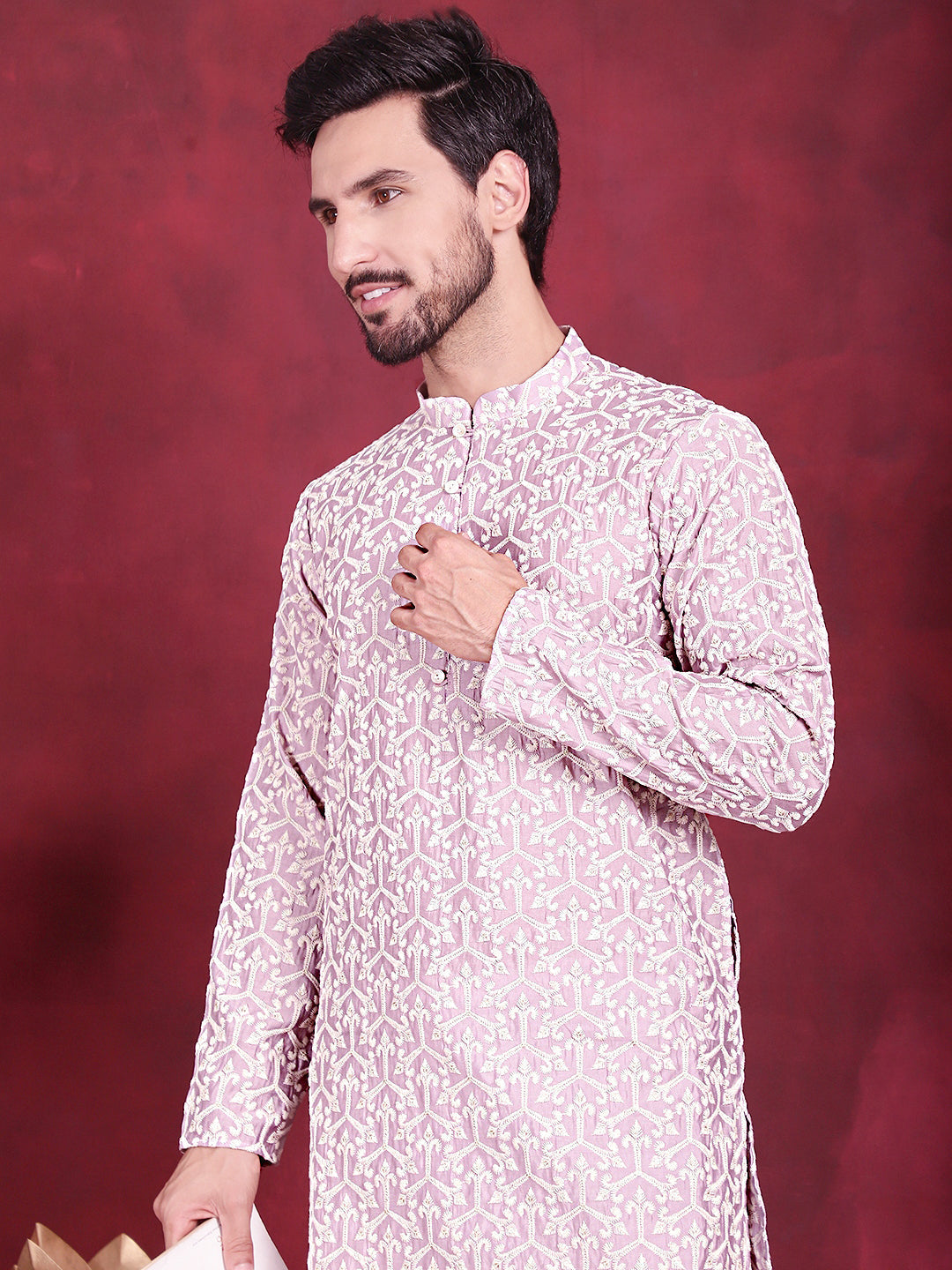 Men's Chikankari Embroidered Kurta Pyjama Set - Taantav