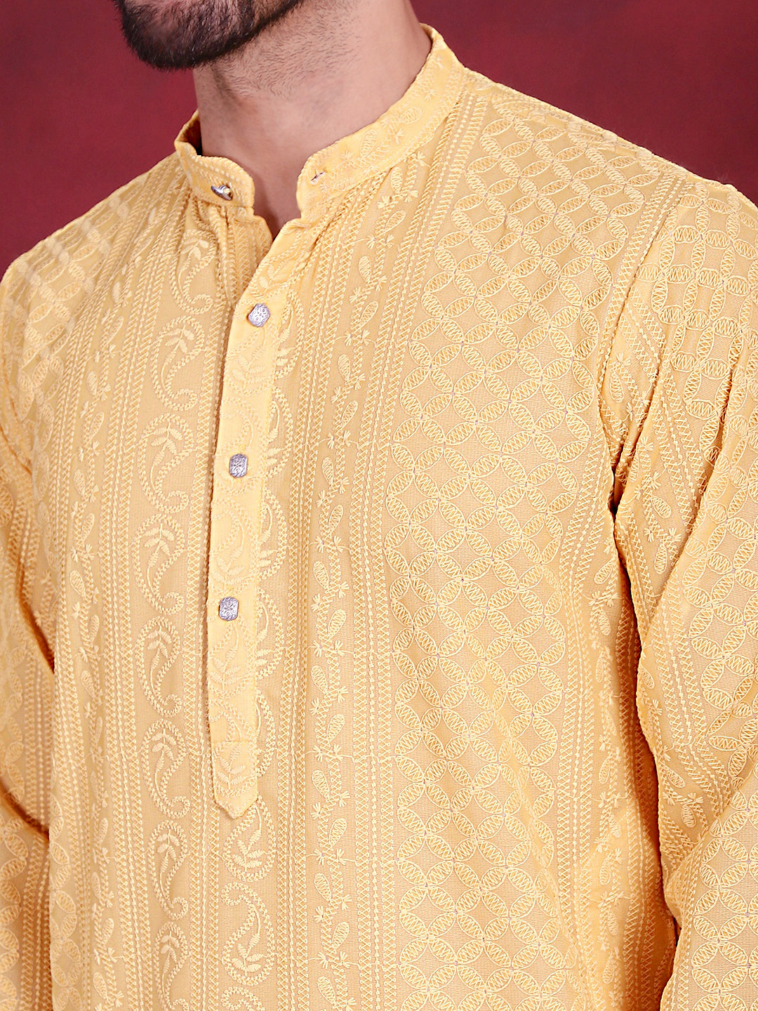 Men's Chikankari Embroidered Kurta Pyjama Set - Taantav