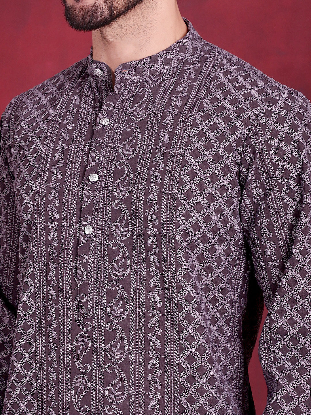 Men's Chikankari Embroidered Kurta Pyjama Set - Taantav