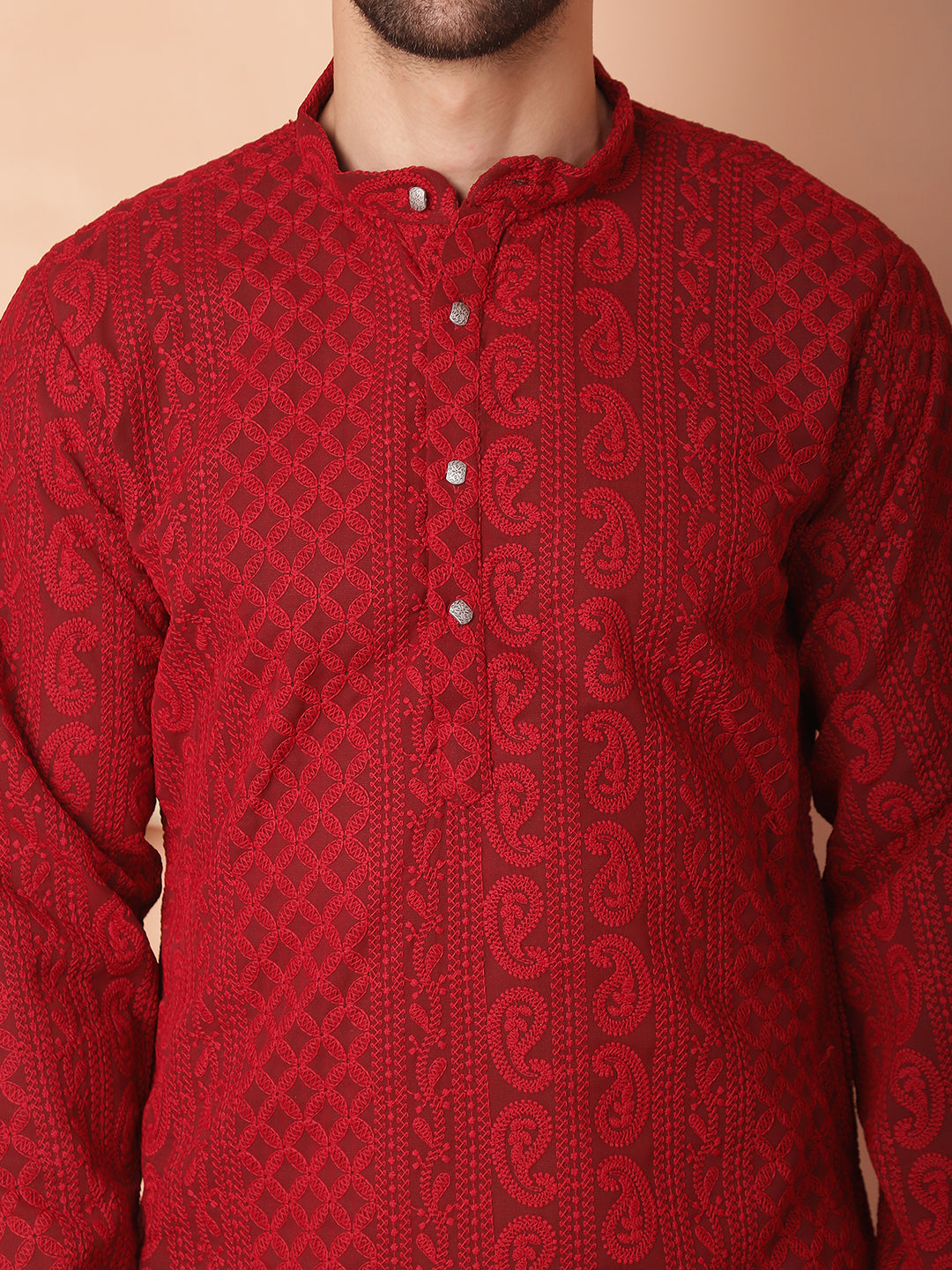 Men's Chikankari Embroidered Kurta Pyjama Set - Taantav