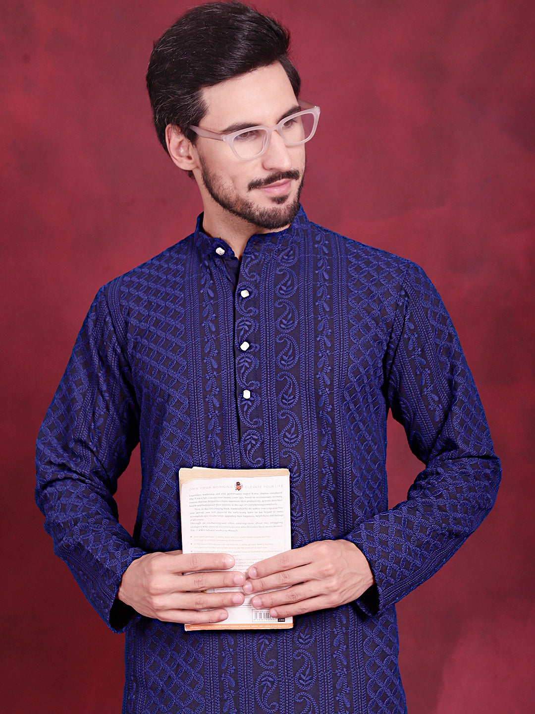 Men's Chikankari Embroidered Kurta Pyjama Set - Taantav