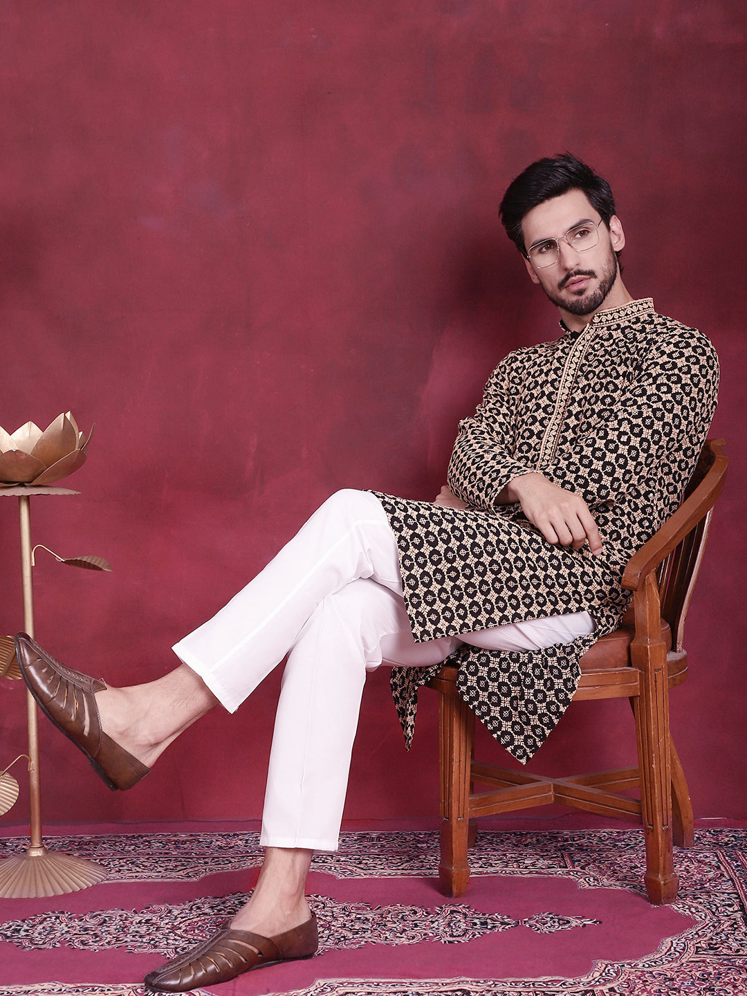 Men's Sequins Embroidered Kurta with Pyjama - Taantav