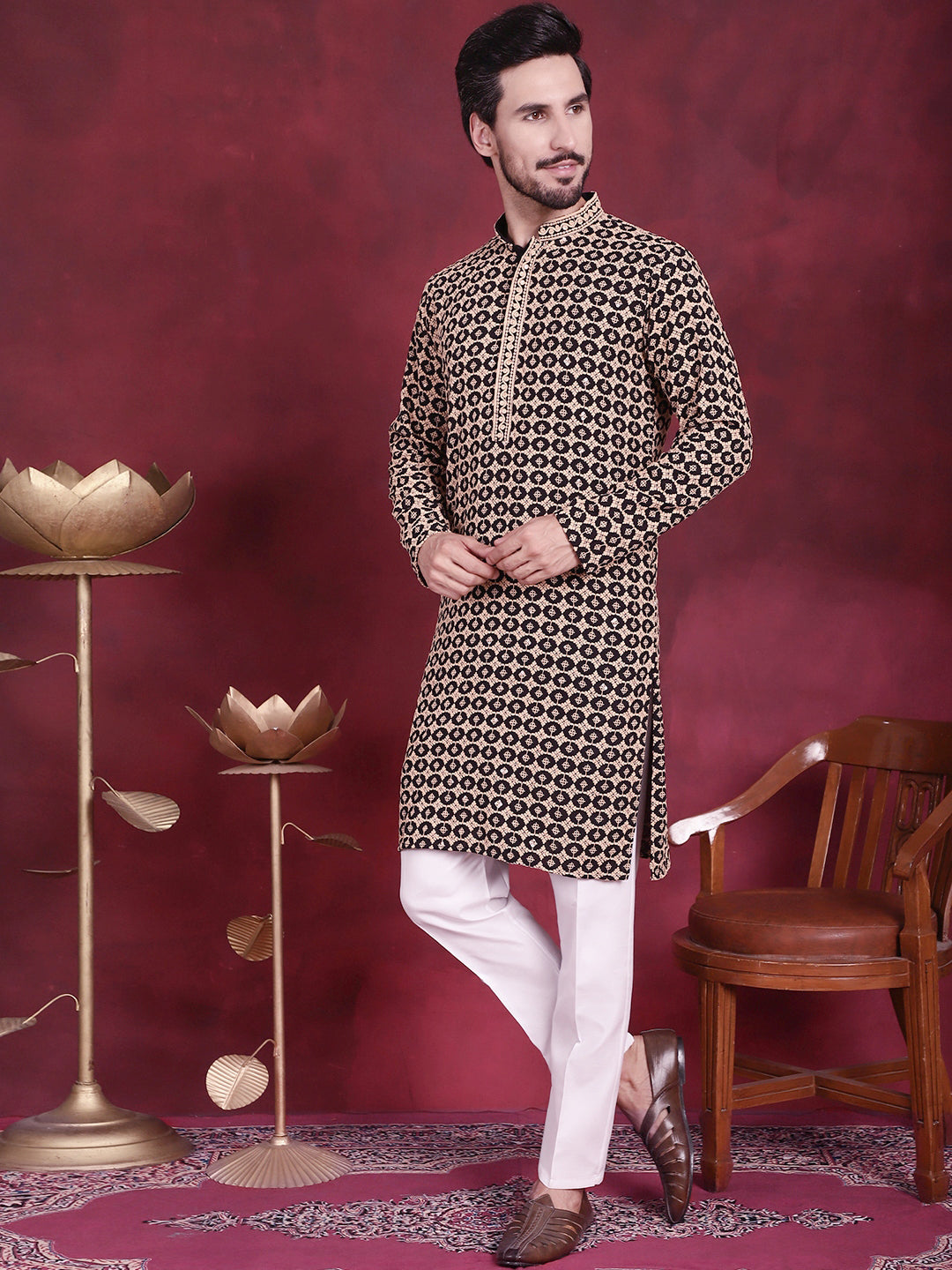 Men's Sequins Embroidered Kurta with Pyjama - Taantav