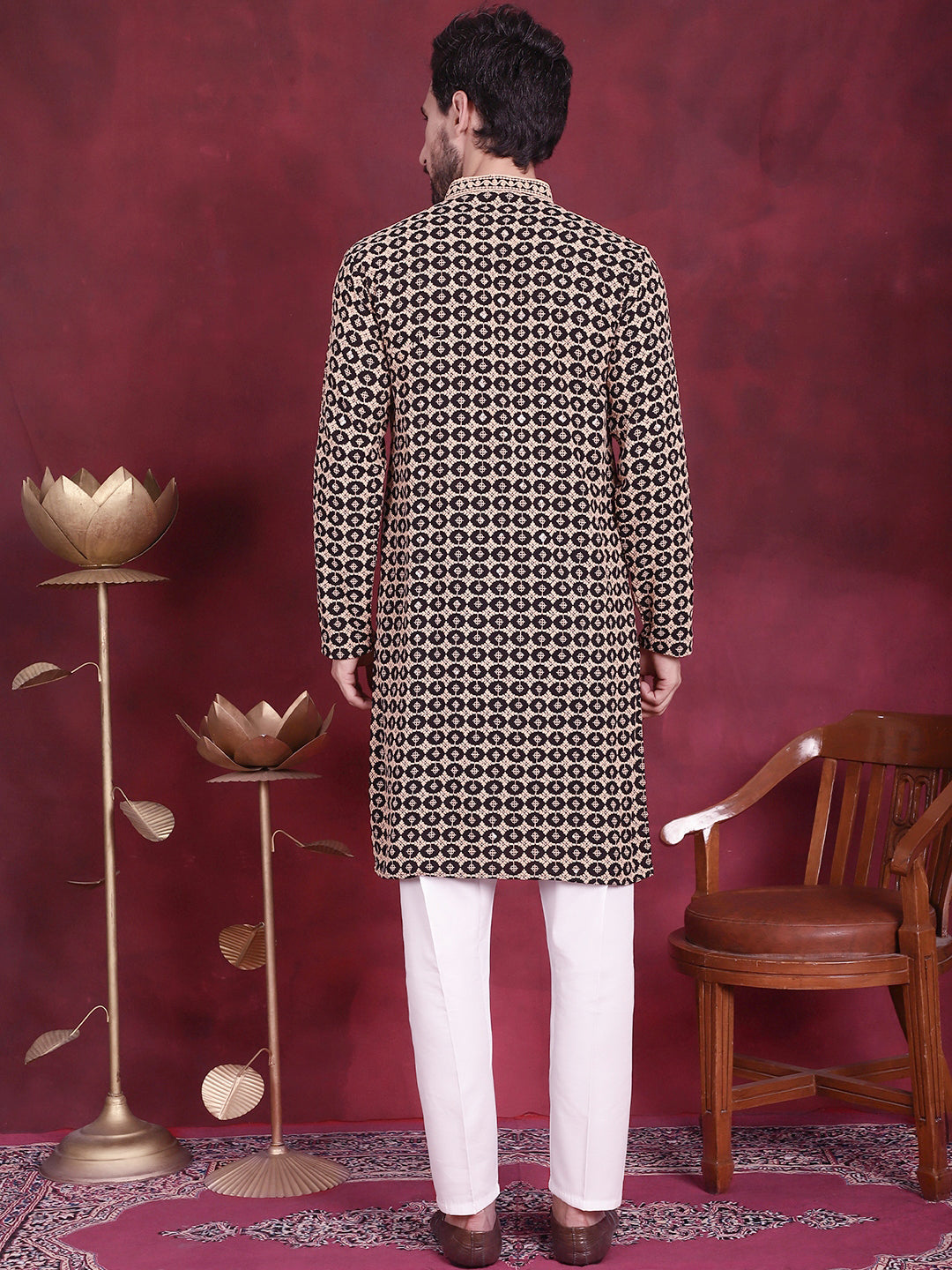 Men's Sequins Embroidered Kurta with Pyjama - Taantav