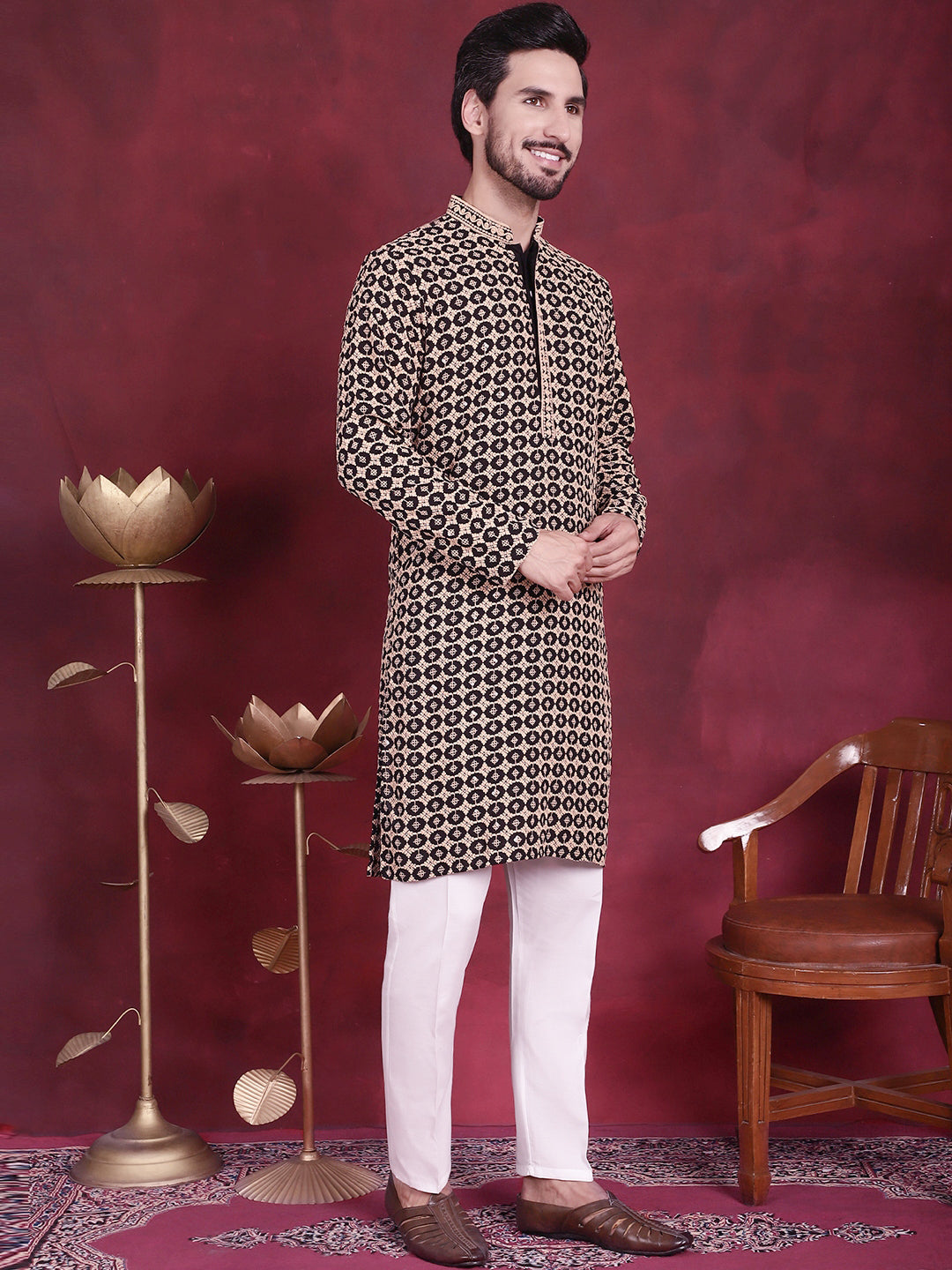 Men's Sequins Embroidered Kurta with Pyjama - Taantav