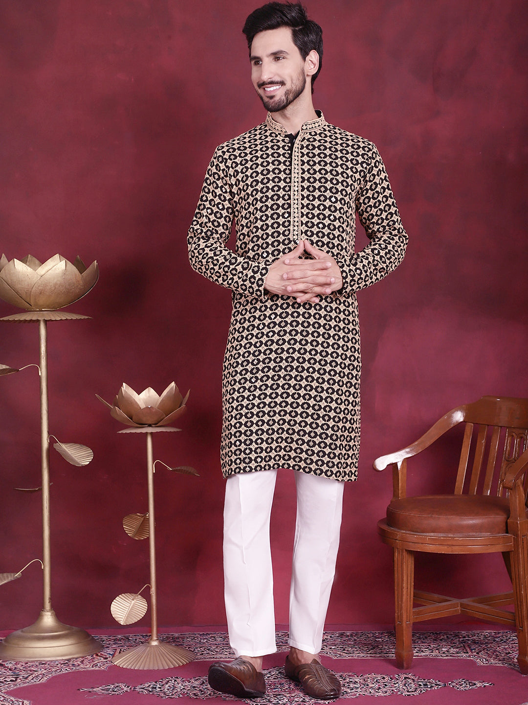 Men's Sequins Embroidered Kurta with Pyjama - Taantav