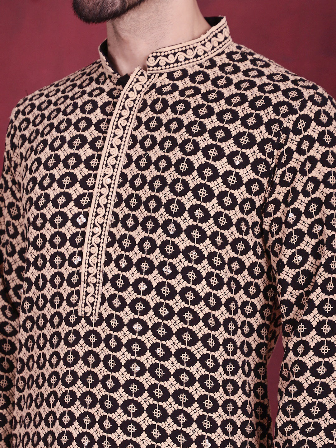 Men's Sequins Embroidered Kurta with Pyjama - Taantav