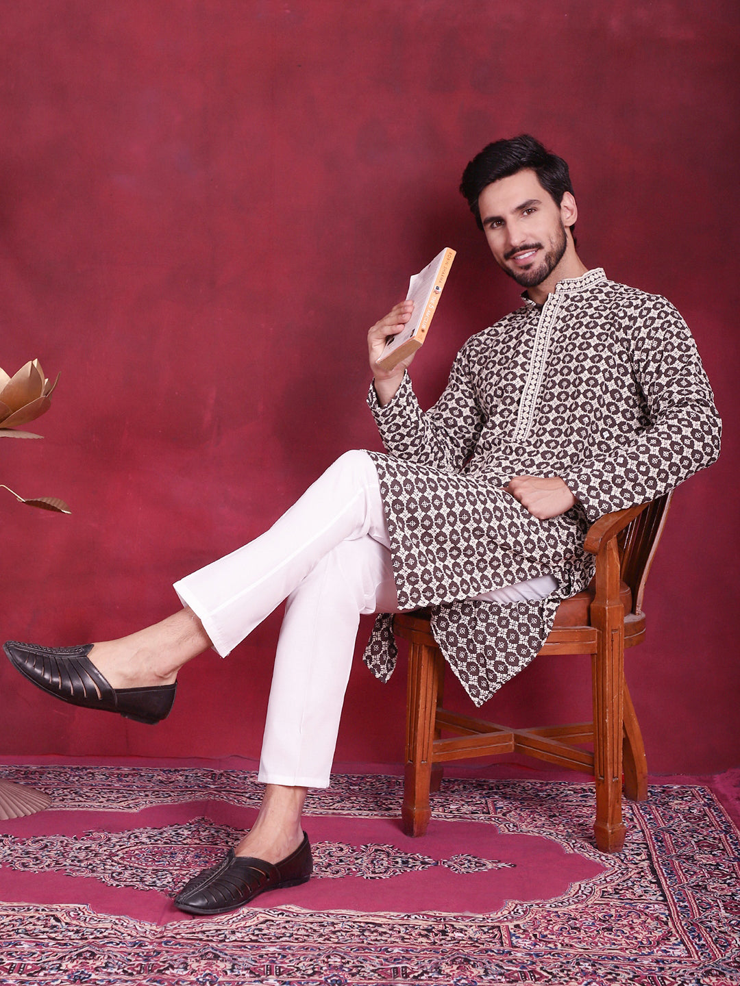 Men's Sequins Embroidered Kurta with Pyjama - Taantav