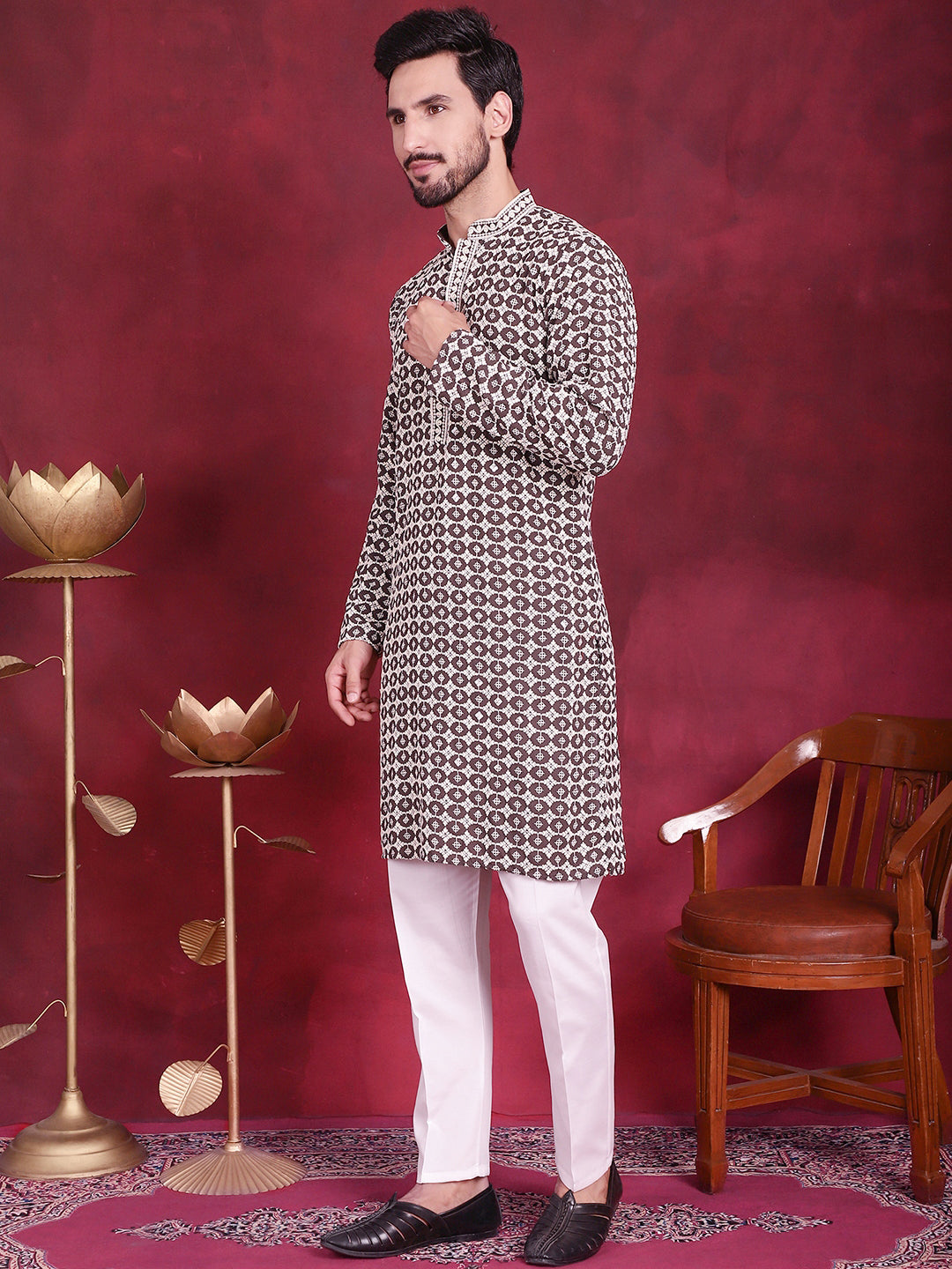 Men's Sequins Embroidered Kurta with Pyjama - Taantav