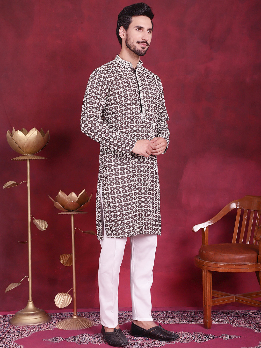 Men's Sequins Embroidered Kurta with Pyjama - Taantav