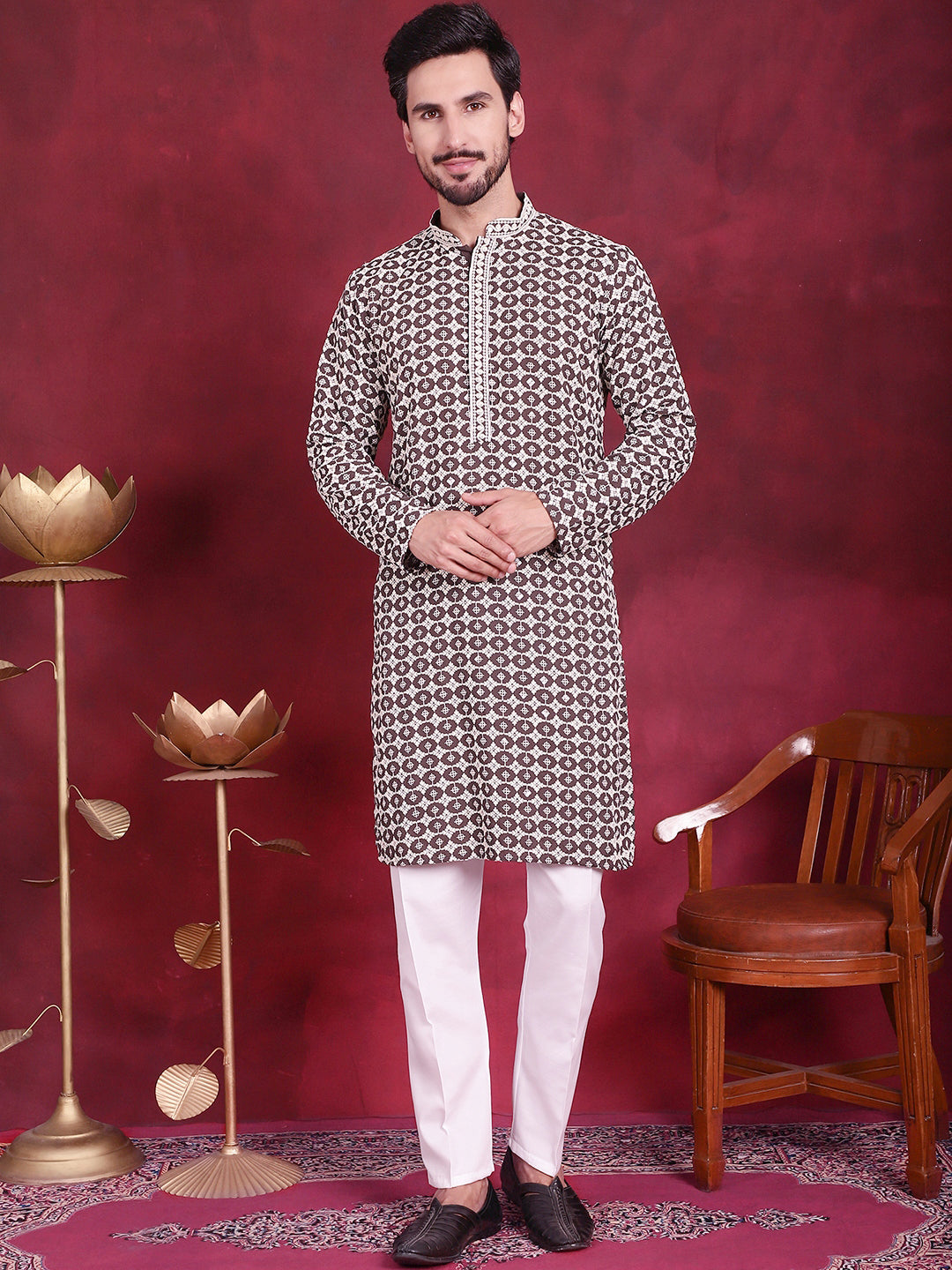 Men's Sequins Embroidered Kurta with Pyjama - Taantav