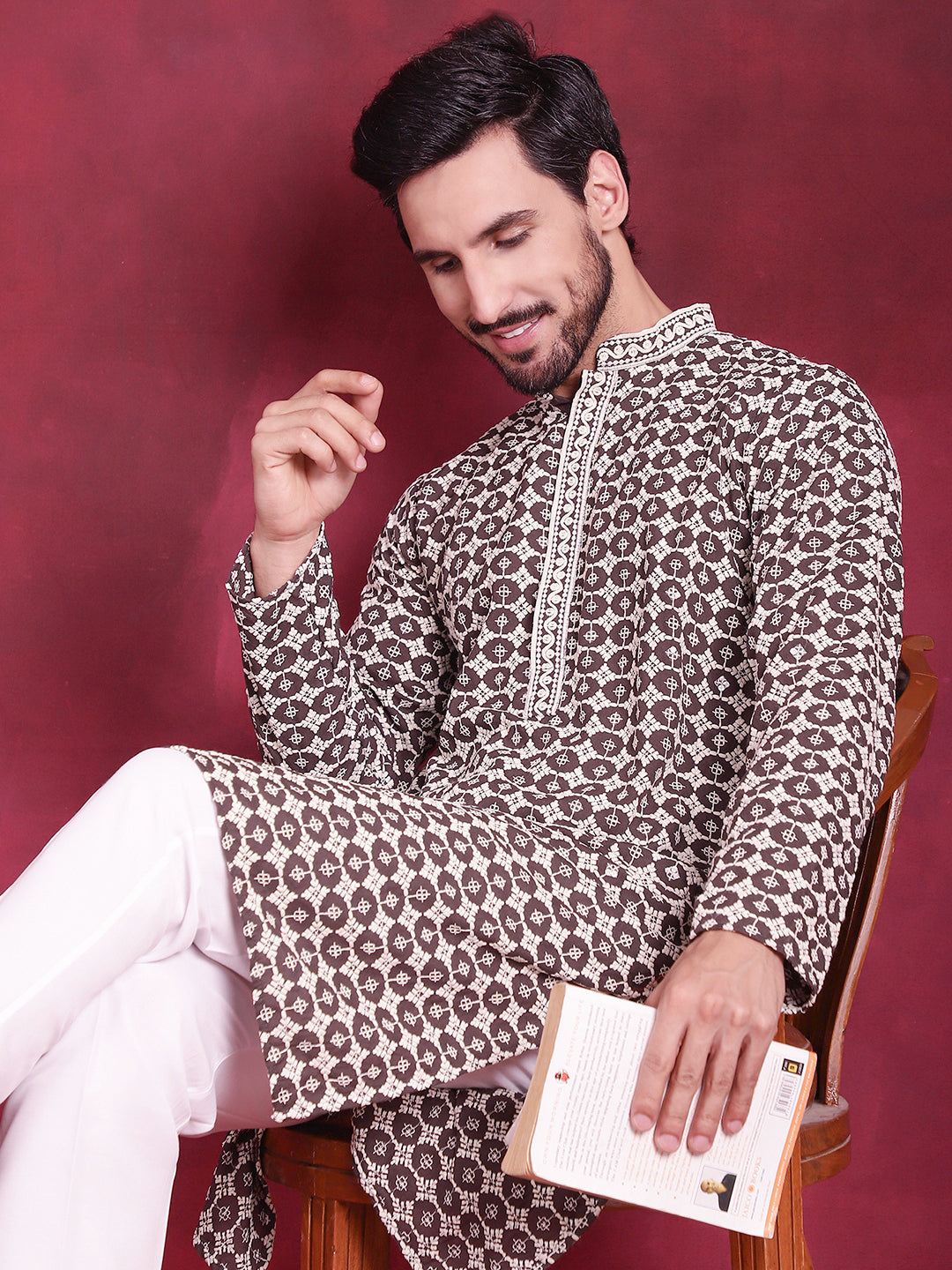 Men's Sequins Embroidered Kurta with Pyjama - Taantav