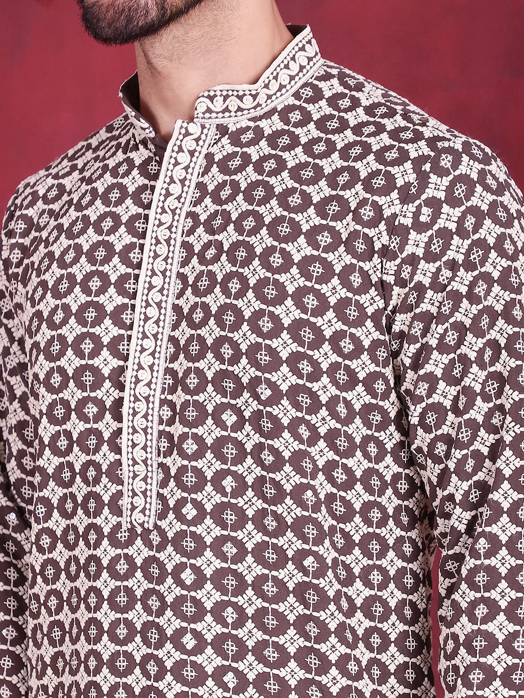 Men's Sequins Embroidered Kurta with Pyjama - Taantav