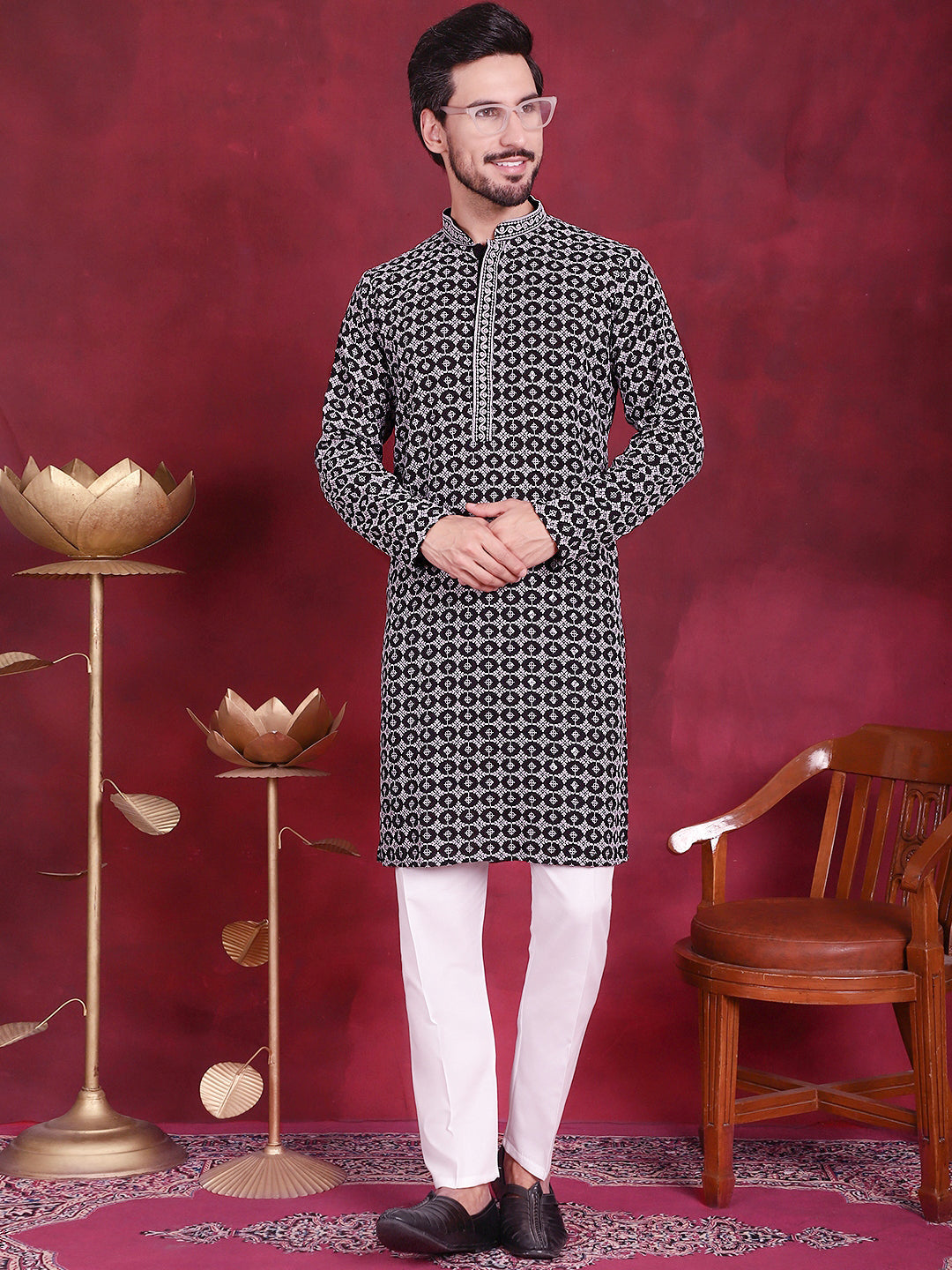 Men's Sequins Embroidered Kurta with Pyjama - Taantav