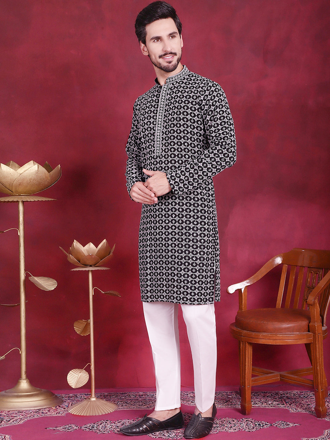 Men's Sequins Embroidered Kurta with Pyjama - Taantav