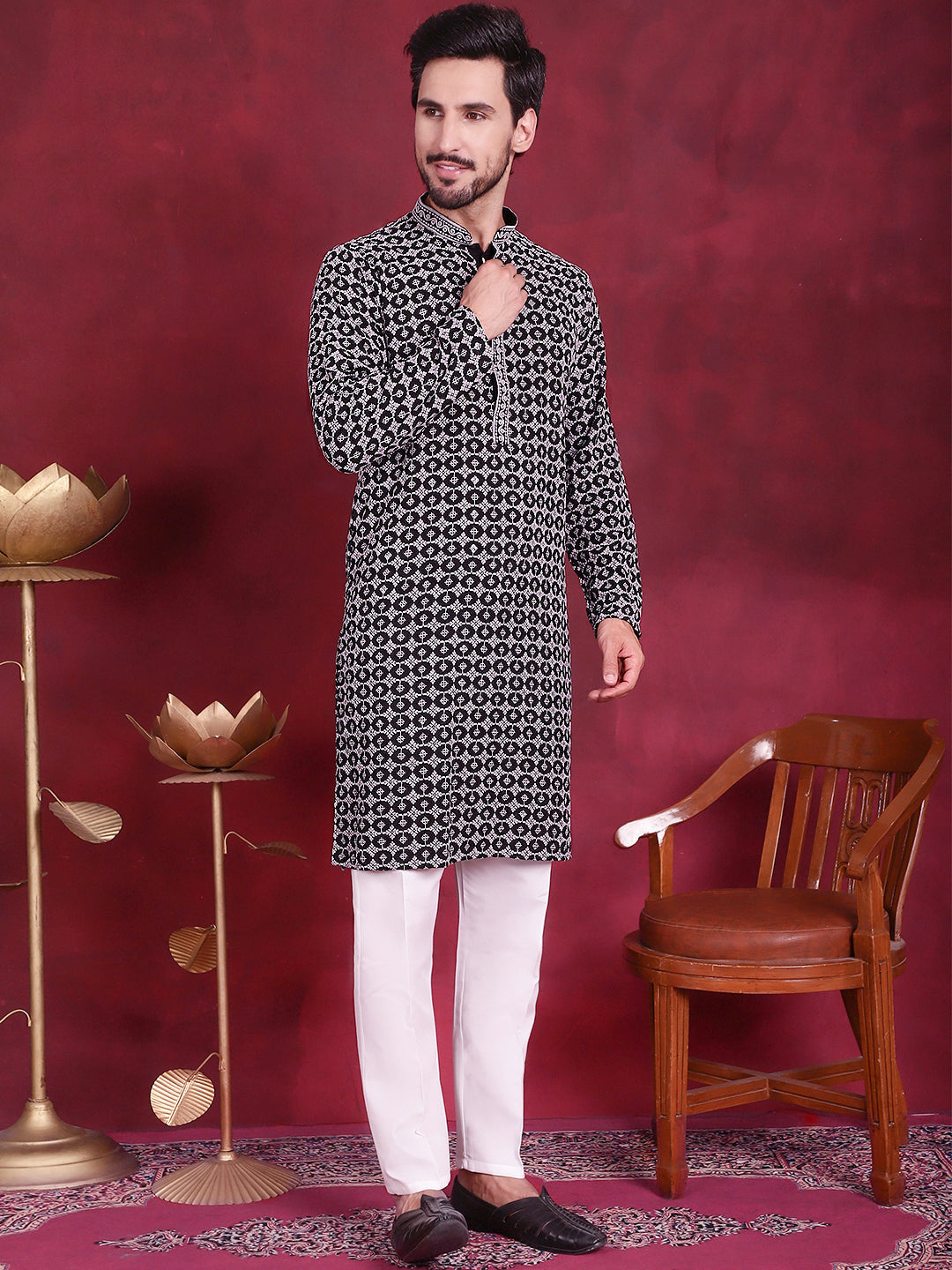 Men's Sequins Embroidered Kurta with Pyjama - Taantav