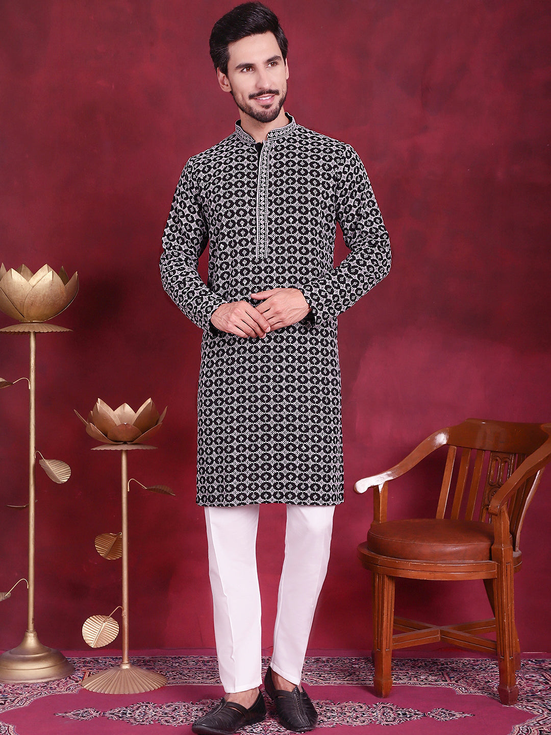 Men's Sequins Embroidered Kurta with Pyjama - Taantav