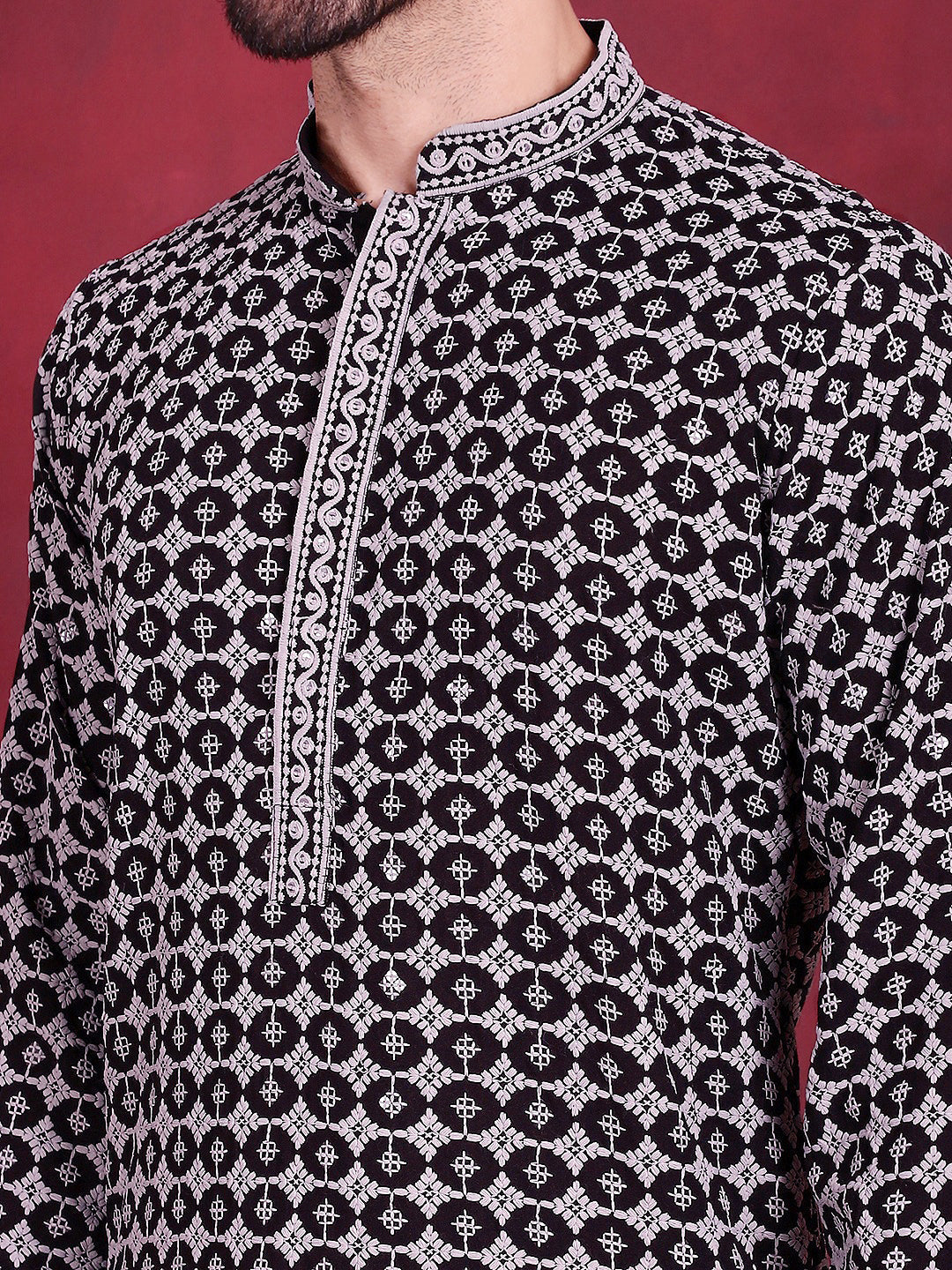 Men's Sequins Embroidered Kurta with Pyjama - Taantav