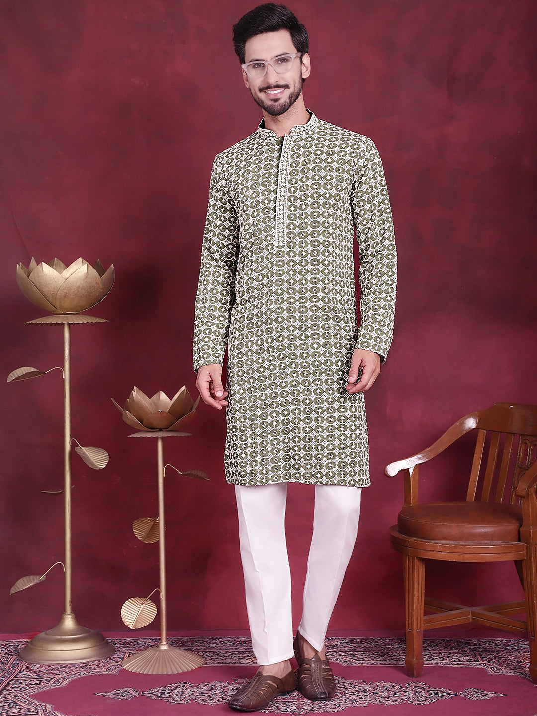 Men's Sequins Embroidered Kurta with Pyjama - Taantav