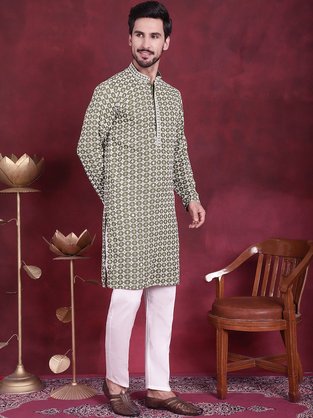 Men's Sequins Embroidered Kurta with Pyjama - Taantav