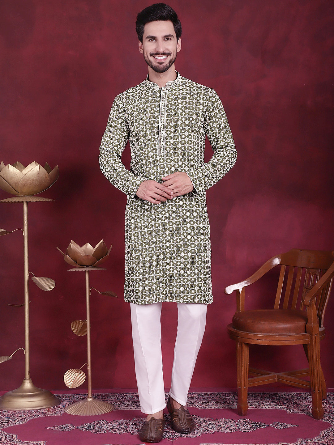 Men's Sequins Embroidered Kurta with Pyjama - Taantav