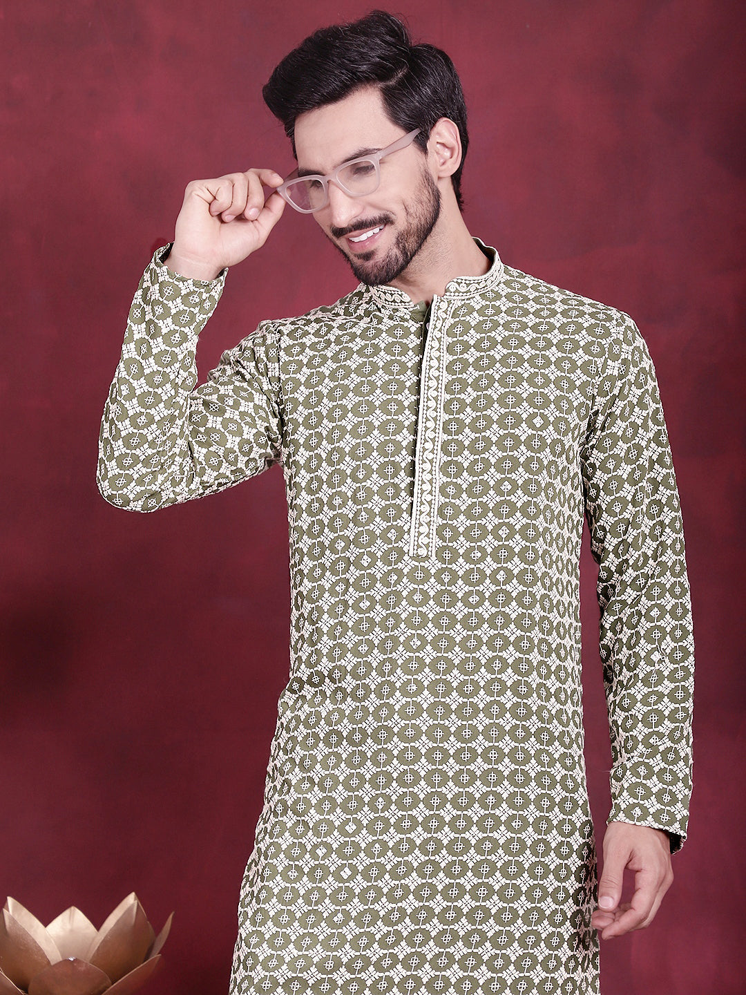 Men's Sequins Embroidered Kurta with Pyjama - Taantav