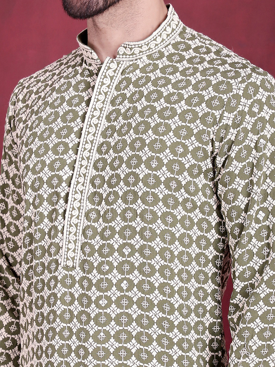 Men's Sequins Embroidered Kurta with Pyjama - Taantav