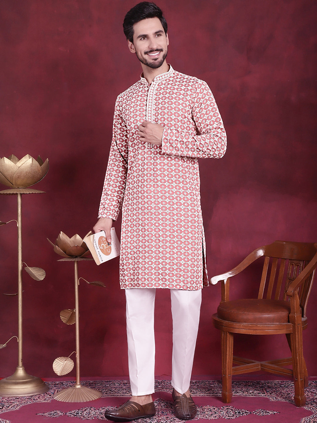 Men's Sequins Embroidered Kurta with Pyjama - Taantav