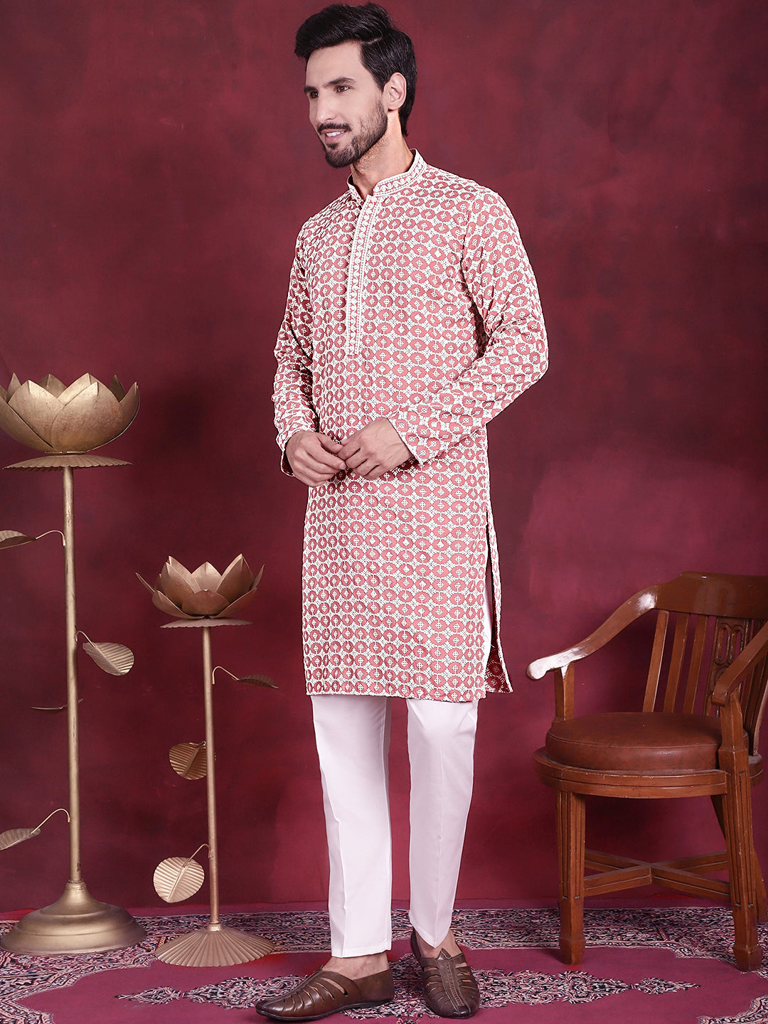 Men's Sequins Embroidered Kurta with Pyjama - Taantav